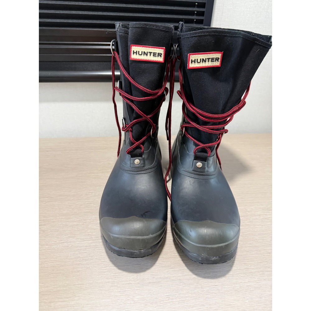 Hunter Sascha Black Lace Up Rain Boots Mens 9 Womens 10 Waterproof Canvas Rubber
